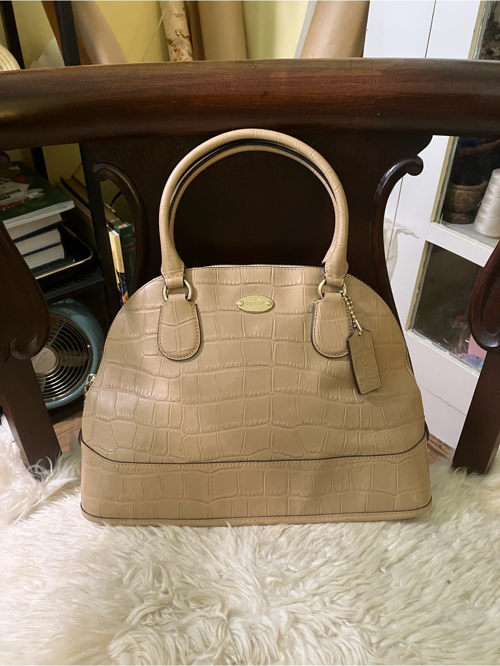 Coach Beige Croc-Embossed Dome Satchel